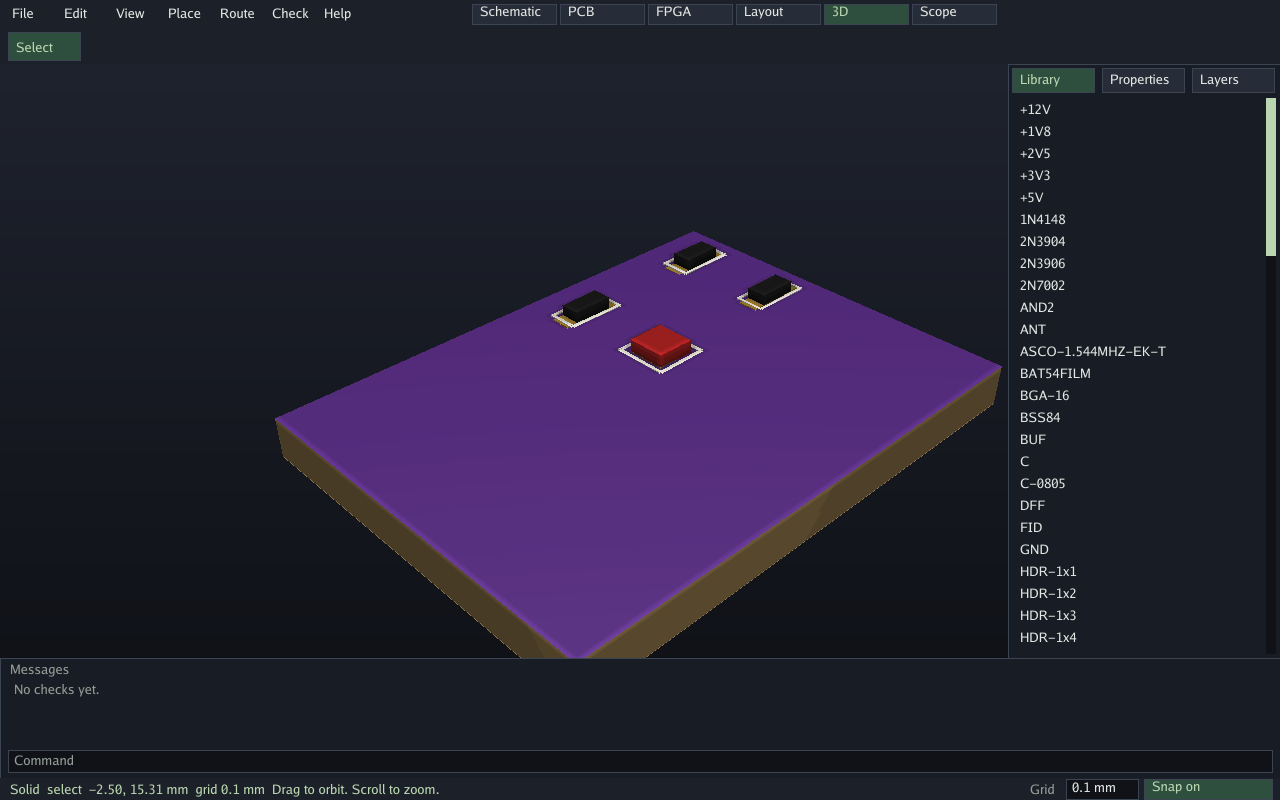 Labpixie 3D view of a board with parts on it